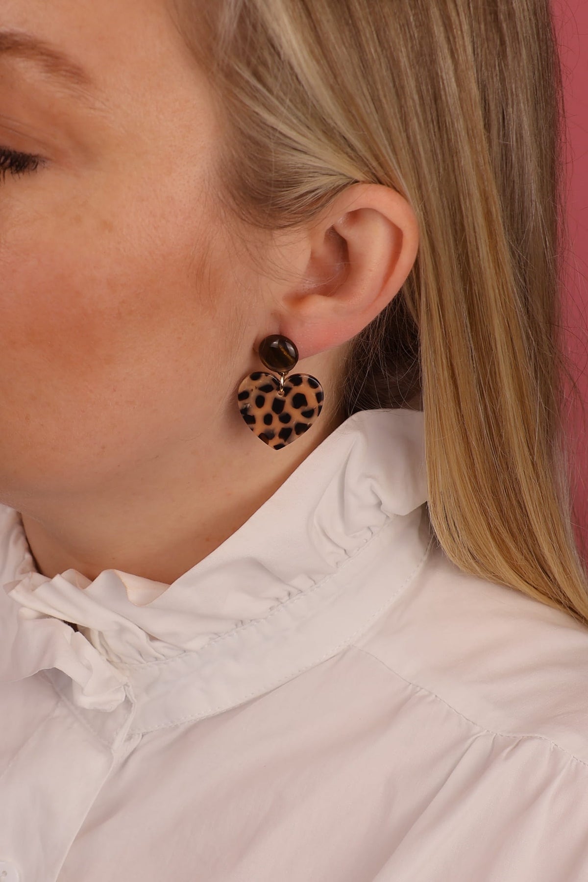 Boucles Mini Coeur - Marron et Léopard